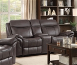 Sawyer Gliding Reclining Console Loveseat in Brown Leatherette Upholstery by Coaster - 602332