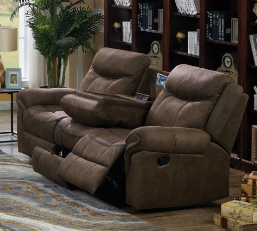 Sawyer Reclining Sofa In Two Tone Taupe Microfiber Upholstery By