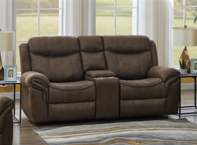 Sawyer Gliding Reclining Console Loveseat in Macchiato Brown Performance Microfiber Upholstery by Coaster - 602335