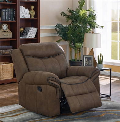 Sawyer Glider Recliner in Macchiato Brown Performance Microfiber Upholstery by Coaster - 602336