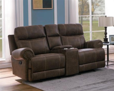 Brixton Gliding Reclining Console Loveseat in Buckskin Brown Performance Coated Microfiber by Coaster - 602442
