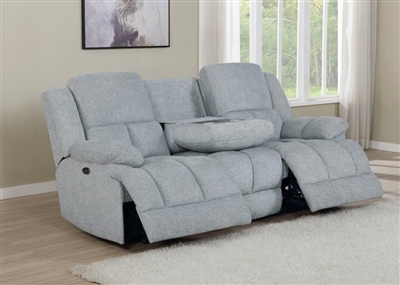 Belize Power Reclining Sofa with Drop Down Table in Gray Performance Fabric by Coaster - 602561P