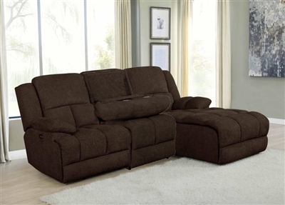 Belize 3 Piece Reclining Sectional in Brown Performance Fabric by Coaster - 602570A