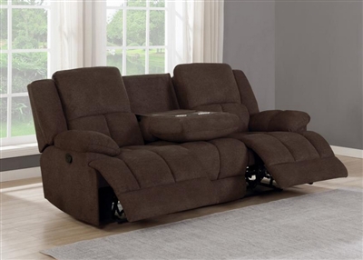 Belize Power Reclining Sofa with Drop Down Table in Brown Performance Fabric by Coaster - 602571P