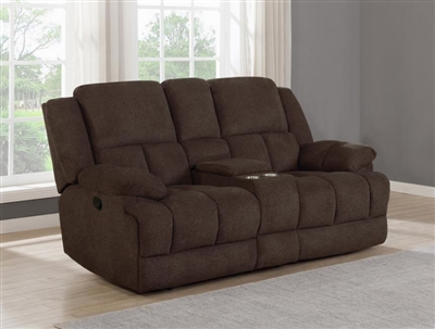 Belize Reclining Console Loveseat in Brown Performance Fabric by Coaster - 602572