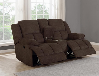 Belize Power Reclining Console Loveseat in Brown Performance Fabric by Coaster - 602572P
