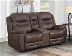 Hemer Power Headrest Power Reclining Console Loveseat in Chocolate Brown Performance Coated Microfiber by Coaster - 603332PP