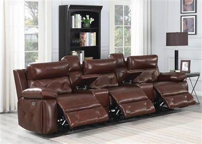 Chester 5 Piece Power Home Theater Seating in Chocolate Leather by Coaster - 603441PPT