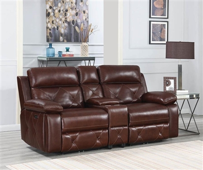 Chester Console Power Loveseat in Chocolate Leather by Coaster - 603442PP
