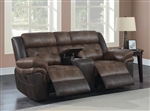 Saybrook Power Reclining Console Loveseat in Chocolate / Dark Brown Performance Microfiber by Coaster - 609142P