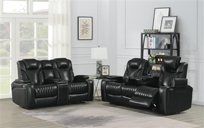 Bismark 2 Piece Power Heat Massage Reclining Living Room Set in Black Leather by Coaster - 609461PPI-S2