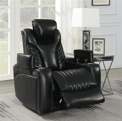 Bismark Power Heat Massage Recliner in Black Leather by Coaster - 609463PPI