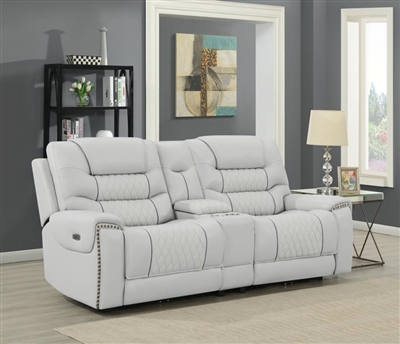 Garnet Power Reclining Console Loveseat in Light Grey Leather by Coaster - 609472PP