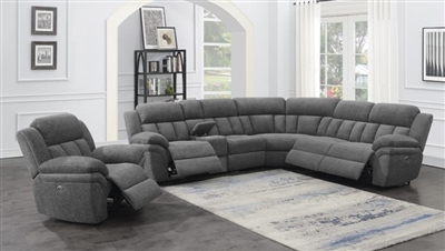 Bahrain 6 Piece Power Reclining Sectional in Charcoal Chenille by Coaster - 609540P-6