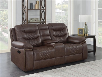 Flamenco Reclining Console Loveseat in Brown Breathable Performance Leatherette by Coaster - 610202