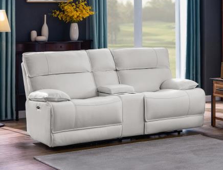 Stanford Power Reclining Console, Off White Leather Reclining Sofa And Loveseat