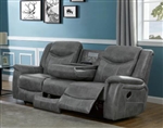 Conrad Reclining Sofa with Drop Down Table in Grey Performance Leatherette by Coaster - 650354