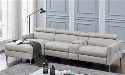 Beryl 4 Piece Power Sectional in Light Grey Leatherette by Coaster - 650370PP