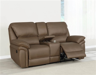Breton Reclining Console Loveseat in Mocha Brown Performance Coated Microfiber by Coaster - 651342