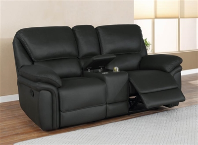 Breton Reclining Console Loveseat in Dark Charcoal Performance Coated Microfiber by Coaster - 651345
