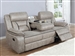 Greer Reclining Sofa with Drop Down Table in Taupe Performance Leatherette Upholstery by Coaster - 651351