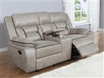 Greer Gliding Reclining Console Loveseat in Taupe Performance Leatherette Upholstery by Coaster - 651352