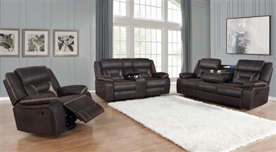 Greer 2 Piece Reclining Sofa Set in Dark Brown Performance Leatherette Upholstery by Coaster - 651354-S