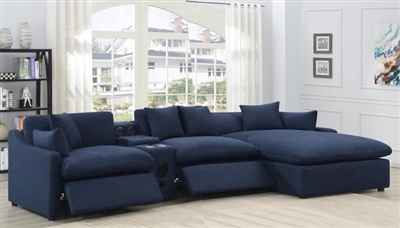 Destino 4 Piece Power Sectional in Midnight Blue Linen Like Fabric by Coaster - 651551P-4