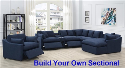 Destino BUILD YOUR OWN Sectional in Midnight Blue Linen Like Fabric by Coaster - 651551P-BYO