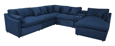 Destino 6 Piece Power Sectional in Midnight Blue Linen Like Fabric by Coaster - 651551P-S6