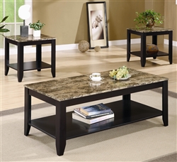 Marble Like Top 3 Piece Occasional Table Set in Black Finish by Coaster - 700155