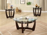 Round Glass Top 3 Piece Occasional Table Set in Cappuccino Finish by Coaster - 700295