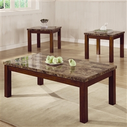 Marble Like Top 3 Piece Occasional Table Set in Cherry Finish by Coaster - 700305