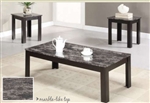 Marble Like Top 3 Piece Occasional Table Set in Black Finish by Coaster - 700375