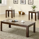 Marble Like Top 3 Piece Occasional Table Set in Brown Finish by Coaster - 700395