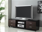 71 Inch TV Console in Glossy Black and Walnut Finish by Coaster - 700826