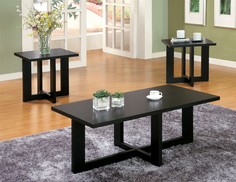 Coaster 2 Piece Glass Top Coffee Table and End Table Set in Black