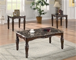 Marble Top 3 Piece Occasional Table Set in Rich Cherry Finish by Coaster - 701554