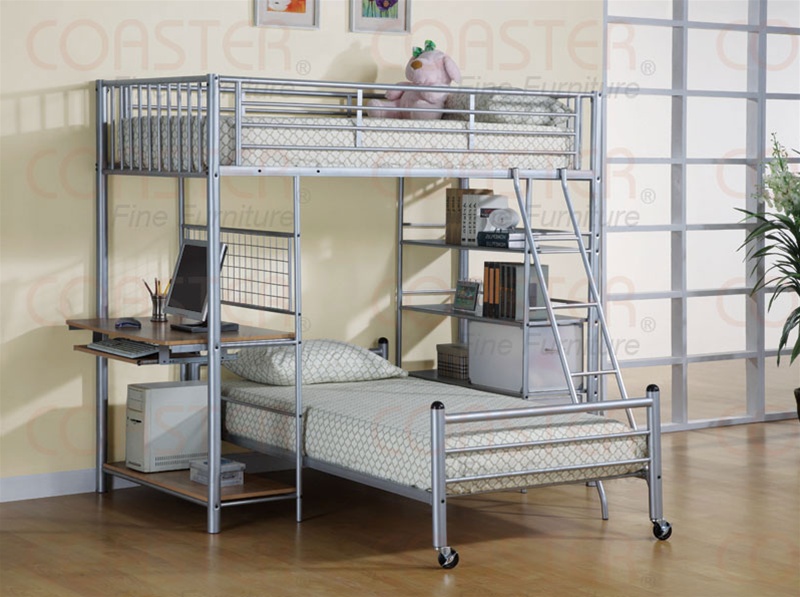 Silver Metal Twin Workstation Loft Bed By Coaster 7499