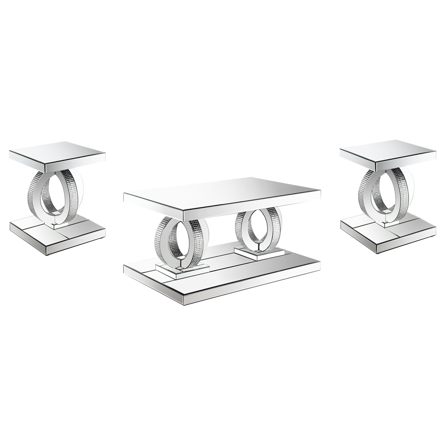 Breena 3 Piece Mirrored Coffee Table Set in Mirror and Silver Finish by ...