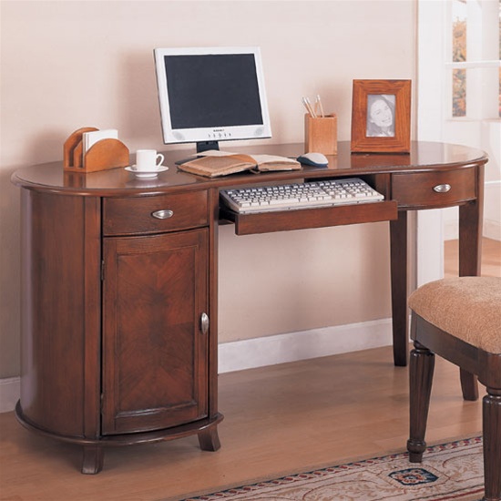 Home Office Kidney Shaped Computer Desk In Cherry Finish By