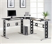 Modern L Shape Desk with Silver Frame & Black Glass by Coaster - 800228