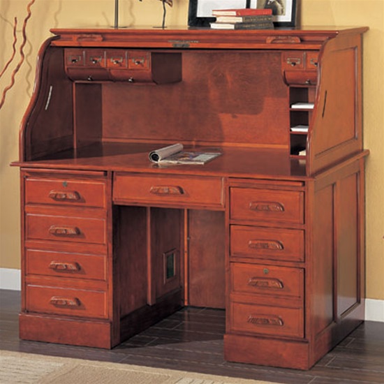 Roll Top Home Office Computer Desk In Cherry Finish By Coaster