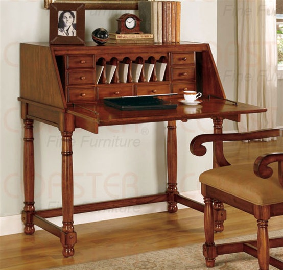 2 Piece Home Office Secretary Desk With Chair In Brown Cherry