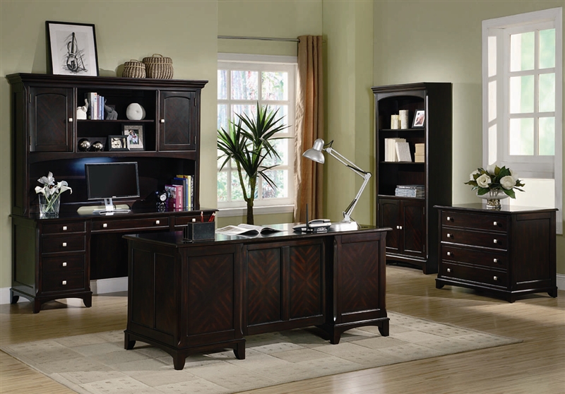 Garson Home Office Executive L Shaped Desk In Rich Cappuccino