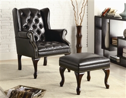Black Vinyl Accent Chair and Ottoman by Coaster - 900262