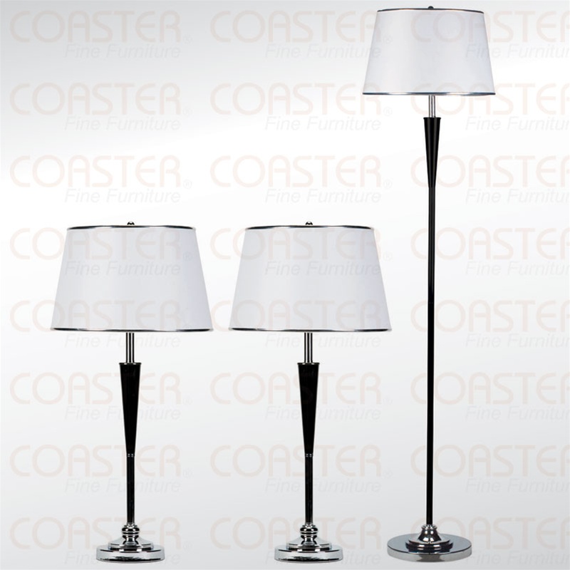 3 Piece Lamp Combo Chrome Black By, Coaster Floor Lamp