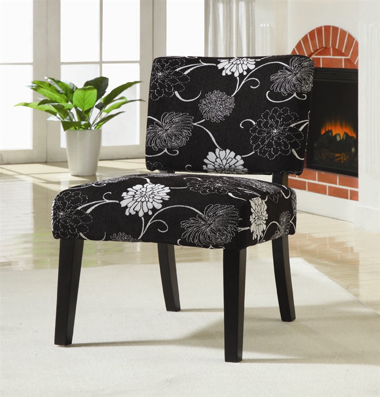Black and White Flowers Fabric Accent Chair by Coaster