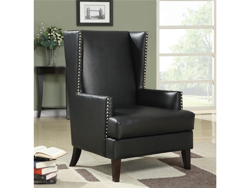 Black Leather Like Vinyl Wing Accent Chair By Coaster 902078