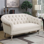 Traditional Settee Accent Sofa in Natural Linen Like Fabric by Coaster - 902498